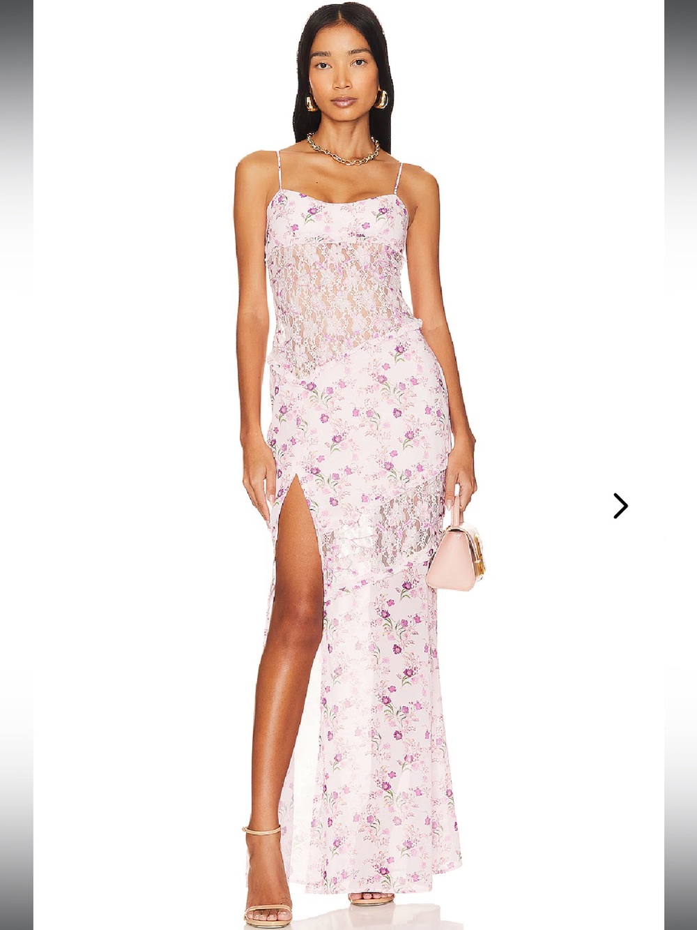 Lovers + Friends Pink Floral Lace Maxi Dress with Thigh Slit